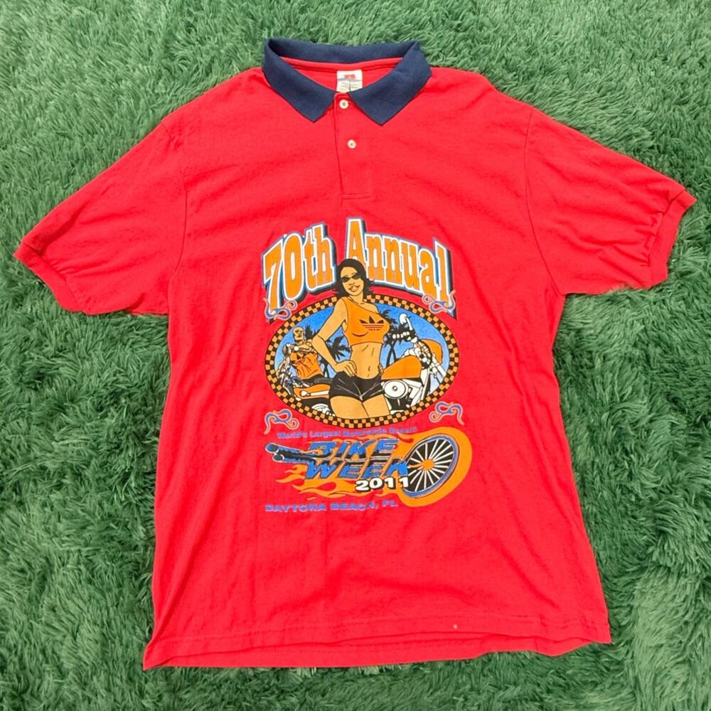 2011 Daytona Red Collared Biker Shirt Sz Large Florida